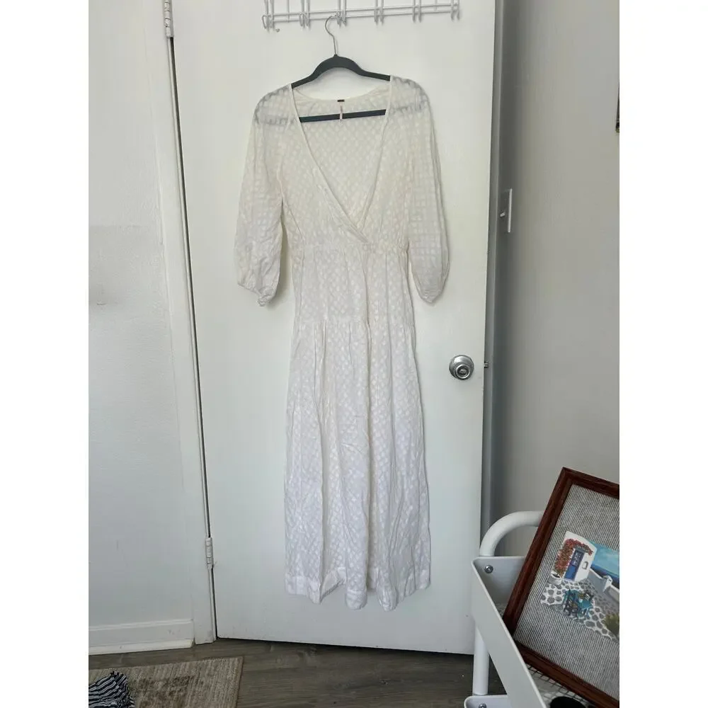 Free People Like Air Midi Dress Endless Summer Jacquard Puff Sleeve